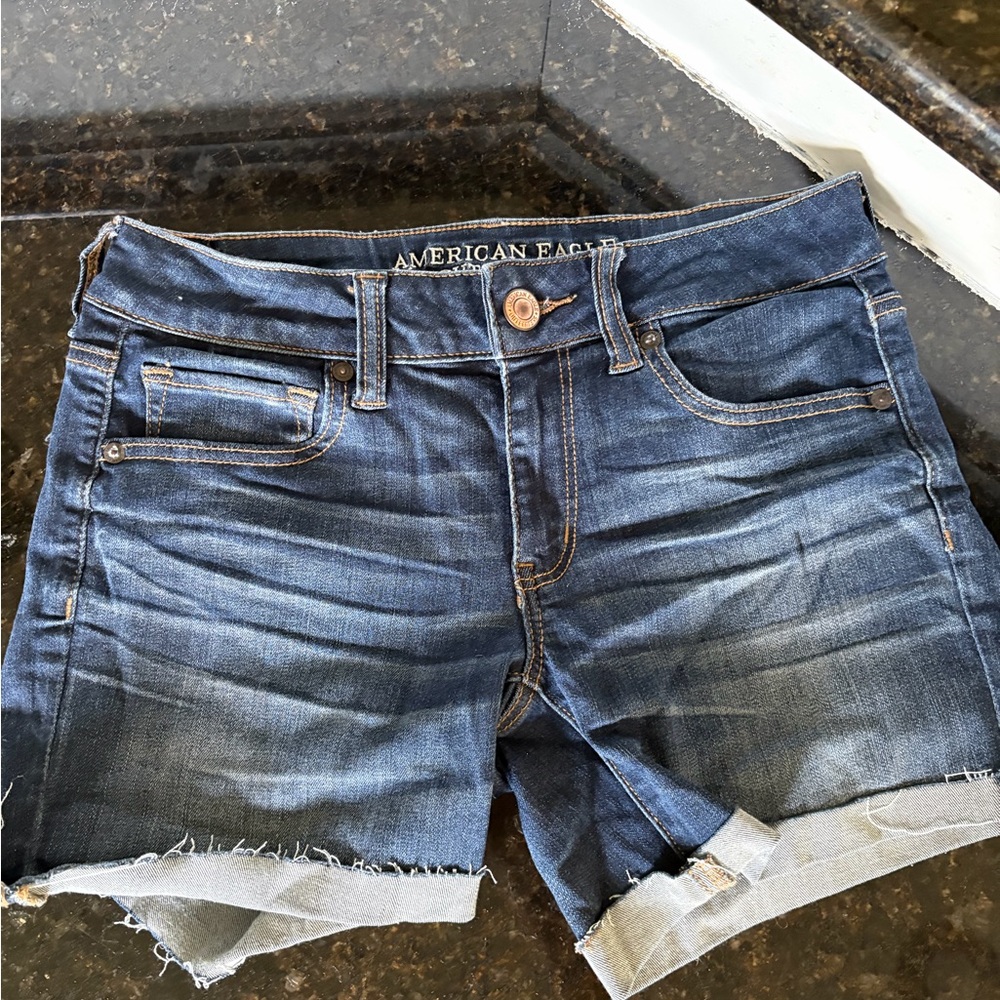 American Eagle Outfitters Distressed Dark Blue Denim Cutoff Shorts